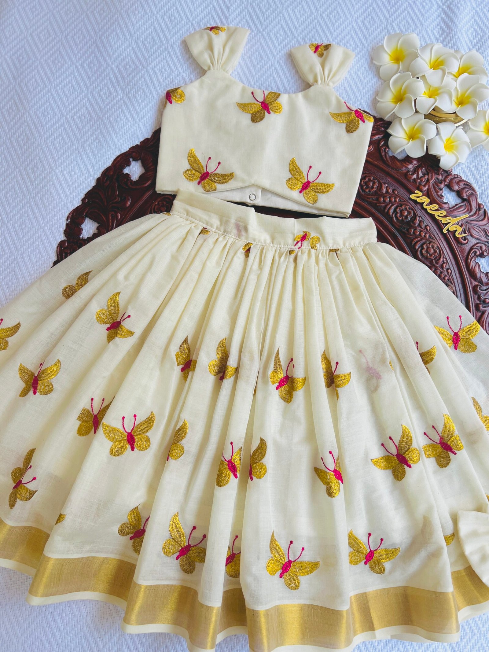 COTTON KASAV BUTTERFLY EMBROIDERY SKIRT & TOP