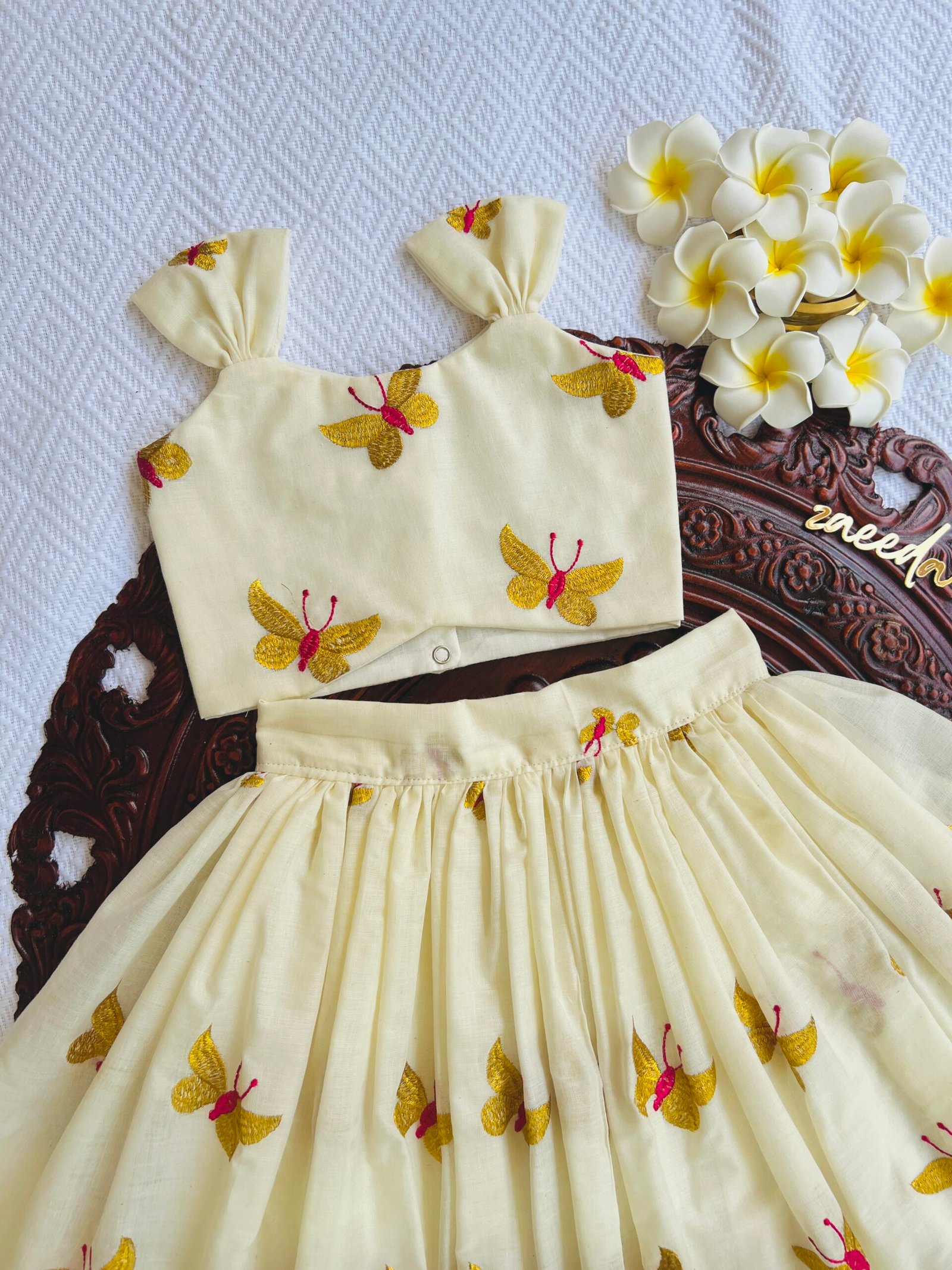 COTTON KASAV BUTTERFLY EMBROIDERY SKIRT & TOP - Image 2