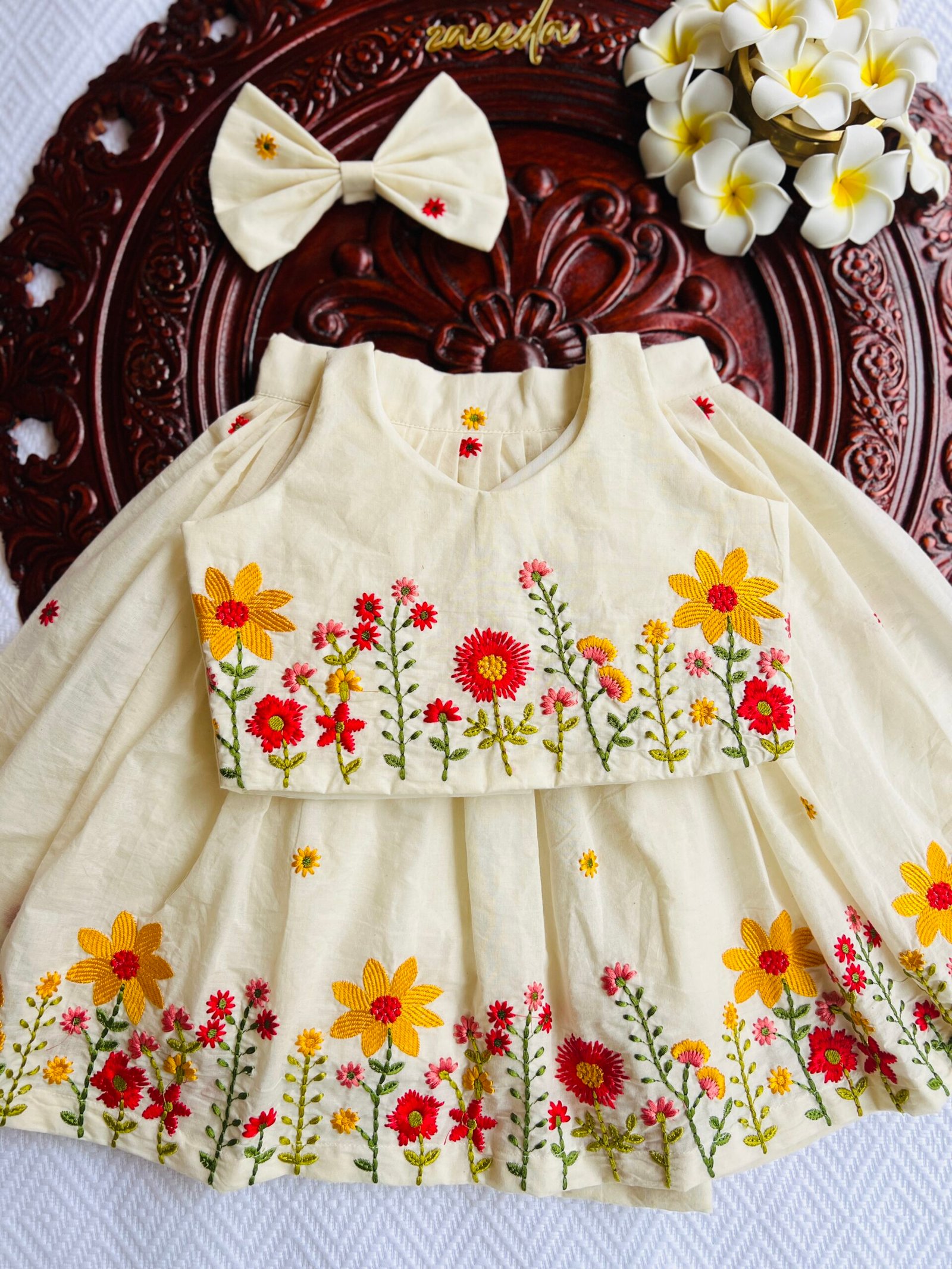 CORA COTTON TREAD EMBROIDERY FLOWER SKIRT& TOP - Image 3