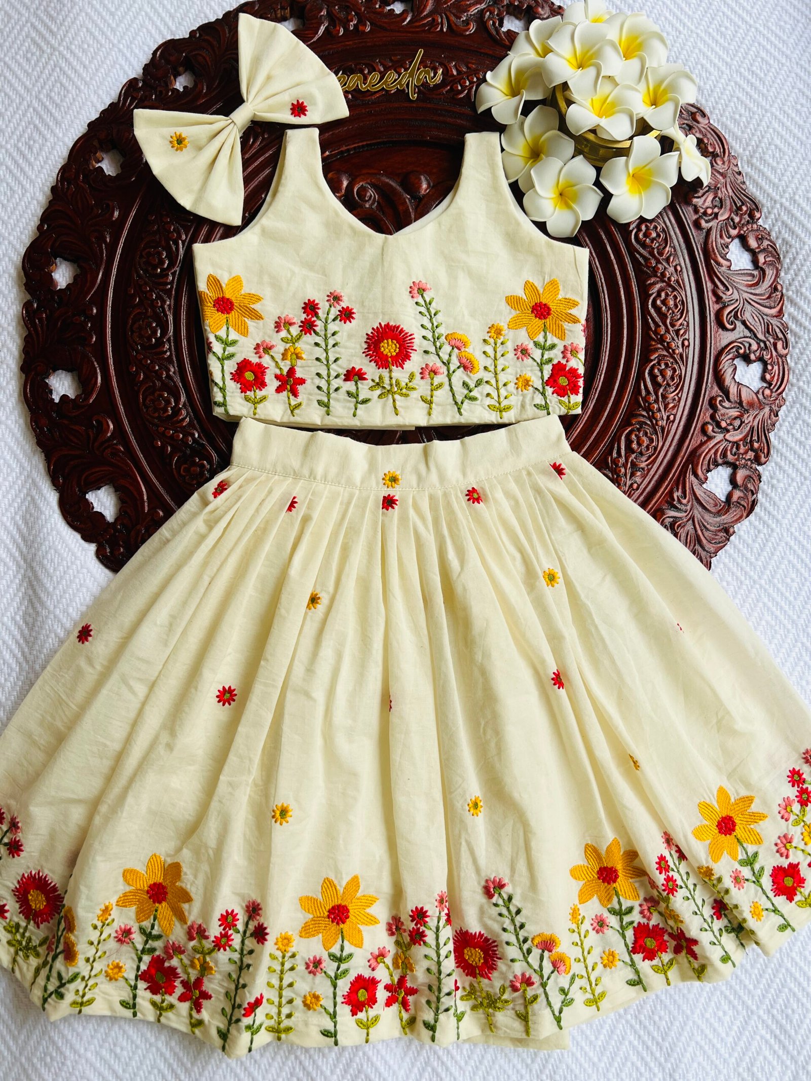 CORA COTTON TREAD EMBROIDERY FLOWER SKIRT& TOP