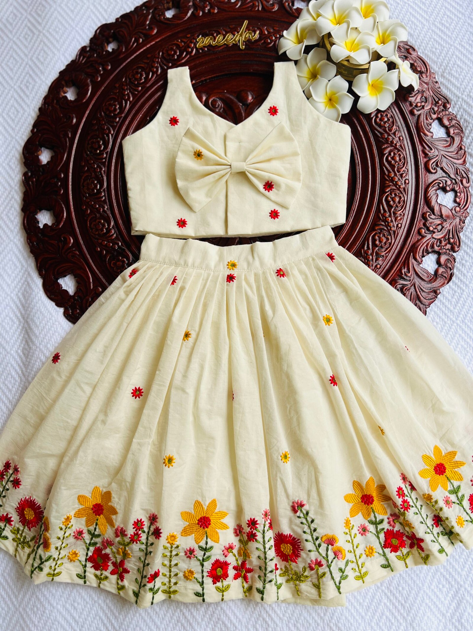 CORA COTTON TREAD EMBROIDERY FLOWER SKIRT& TOP - Image 2