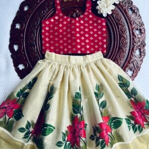 TISSUE SILK  LOTUS RED & PINK PATTUPAVADA