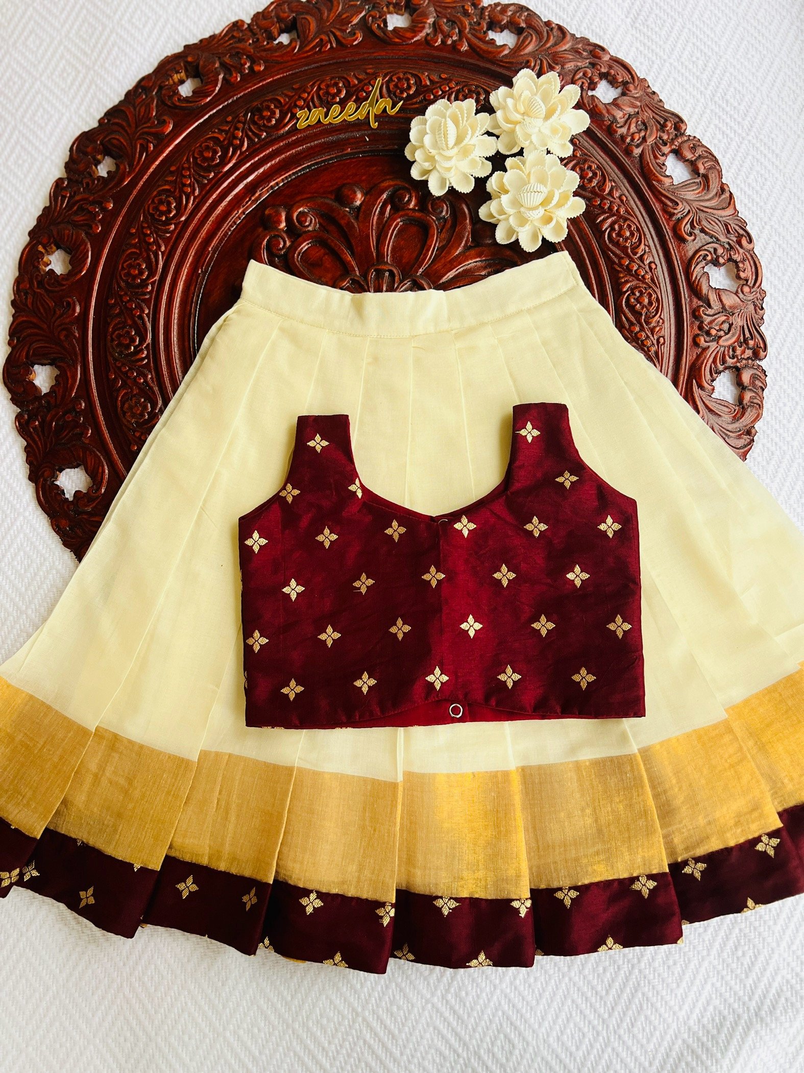 KERALA KASAVE COTTON BROUN & NAVIBLU SKIRT & TOP - Image 4