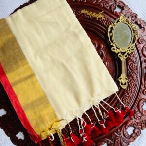 MULMUL COTTON GOLDEN WEAVING SAREE COLLECTION WITH  BEAUTIFUL TASSELS