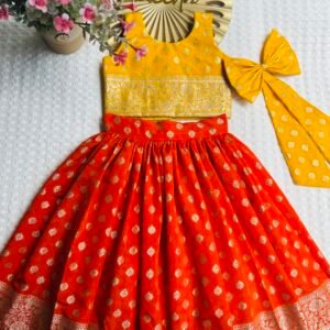 CHANDERI SILK ORANGE AND YELLOW SKIRT AND TOP