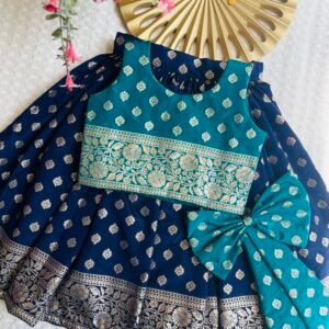 CHANDERI SILK NAVI BLUE AND PEACOCK GREEN SKIRT AND TOP