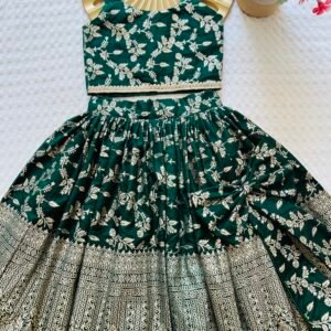 CHANDERI SILK GREEN AND RANI ,BLACK PINK SKIRT & TOP