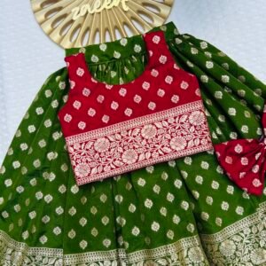 CHANDERI SILK GREEN AND RED SKIRT& TOP