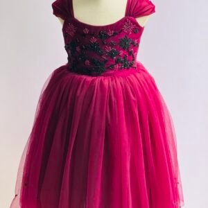 BIRTHDAY FROCK WINE COLOUR WITH HEAVY HAND WORK