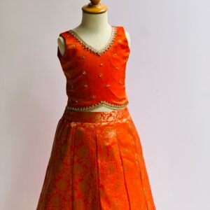 BANARASI ORANGE COLOUR PANAL SKIRT AND CROP TOP