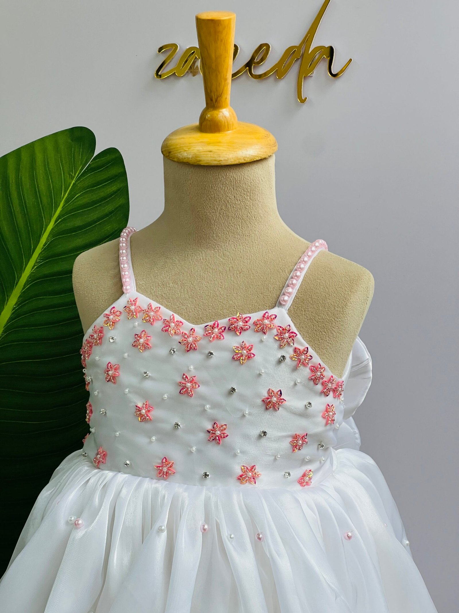 GLASS ORGANZA WHITE HAND EMBROIDERY FROCK - Image 5