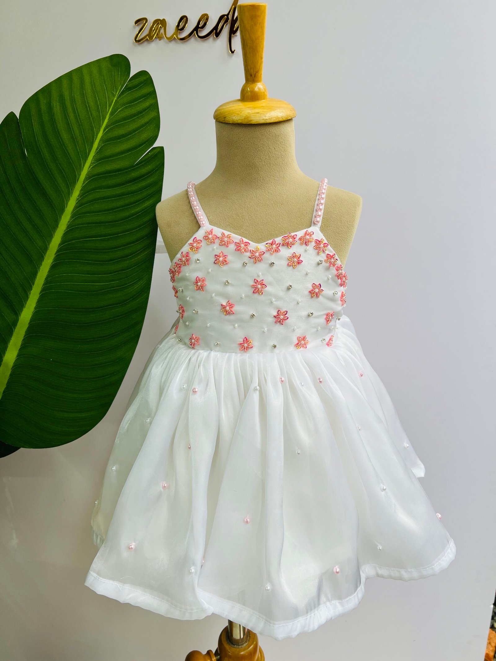 GLASS ORGANZA WHITE HAND EMBROIDERY FROCK - Image 3
