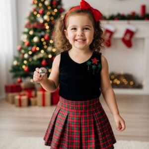XMAS 2025 CHECKS SKIRT AND VELVET  CROP TOP