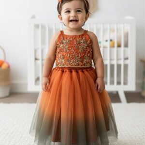 RUST ORANGE HAND WORK SKIRT CROP AND TOP