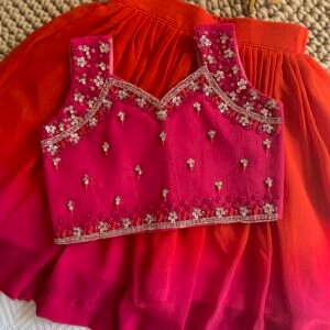 ORANGE AND RANI PINK HAND WORK SKIRT AND TOP