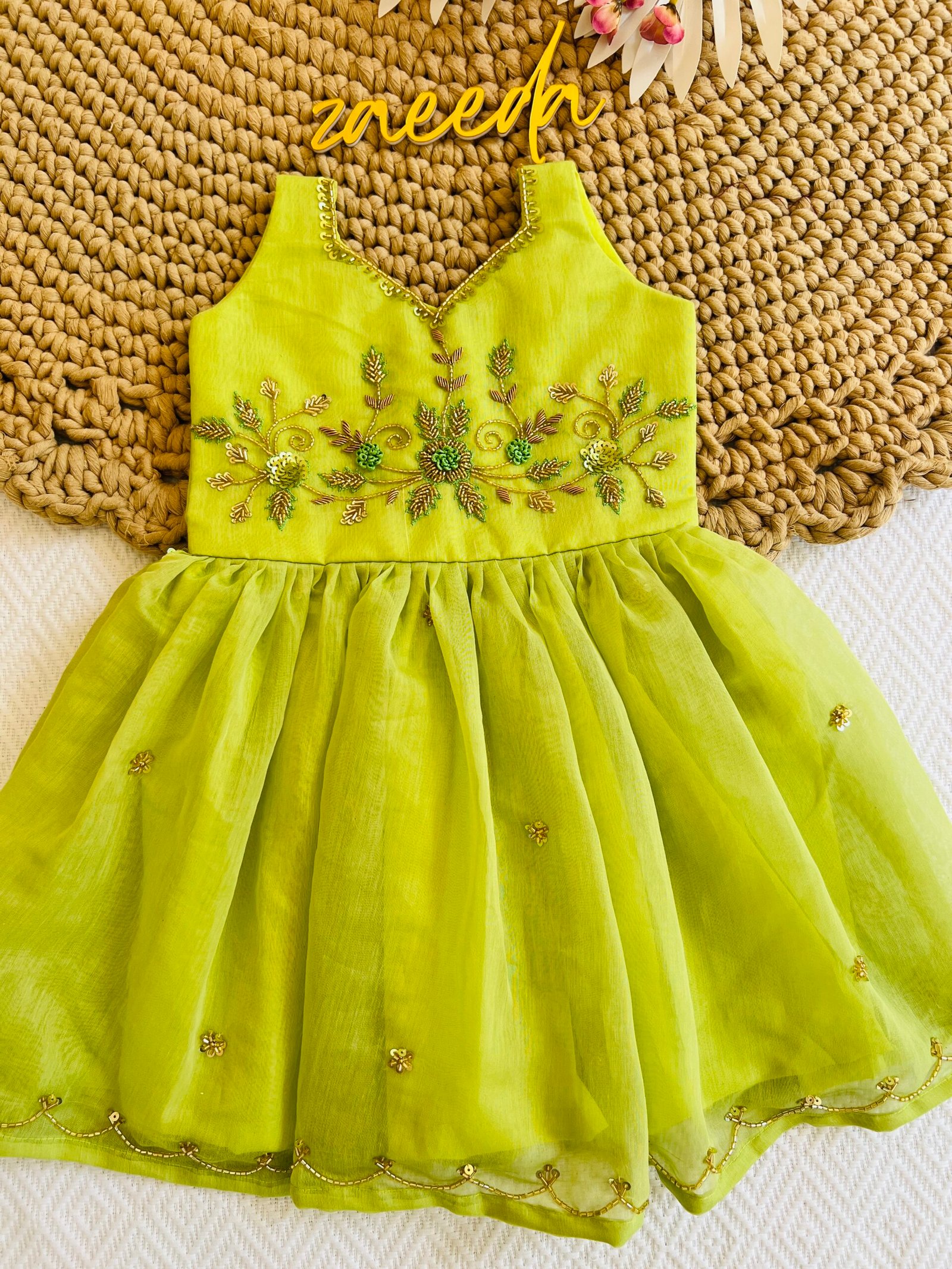 MULCHANDERI KNEE LENGTH FROCK PISTHA GREEN - Image 3