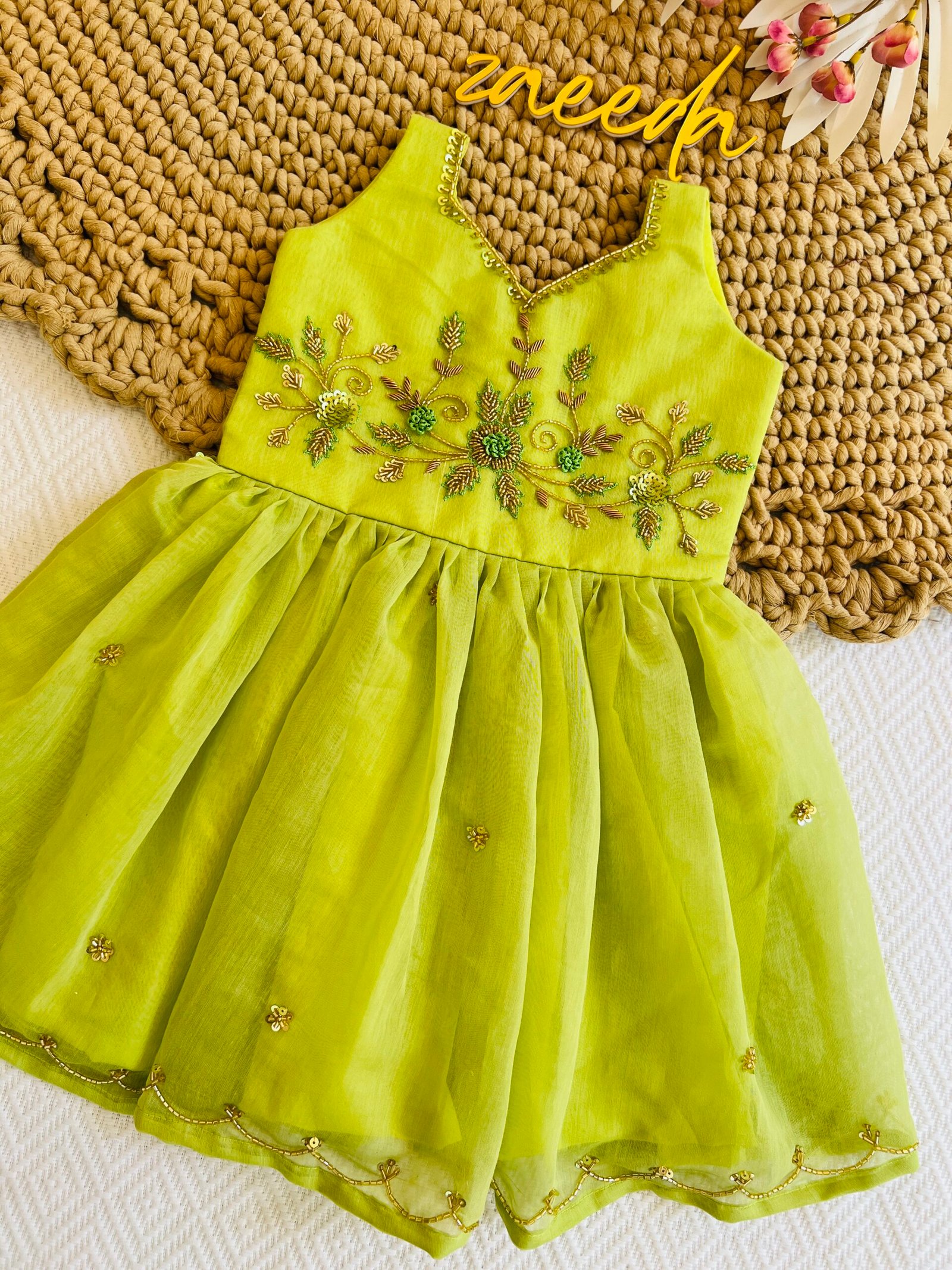 MULCHANDERI KNEE LENGTH FROCK PISTHA GREEN - Image 4