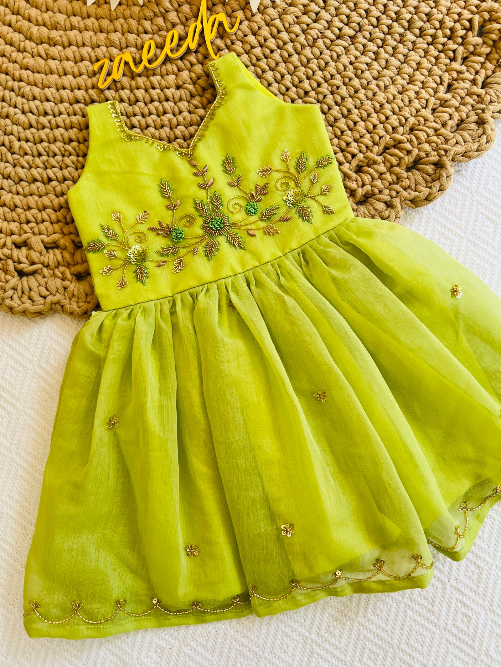 MULCHANDERI KNEE LENGTH FROCK PISTHA GREEN