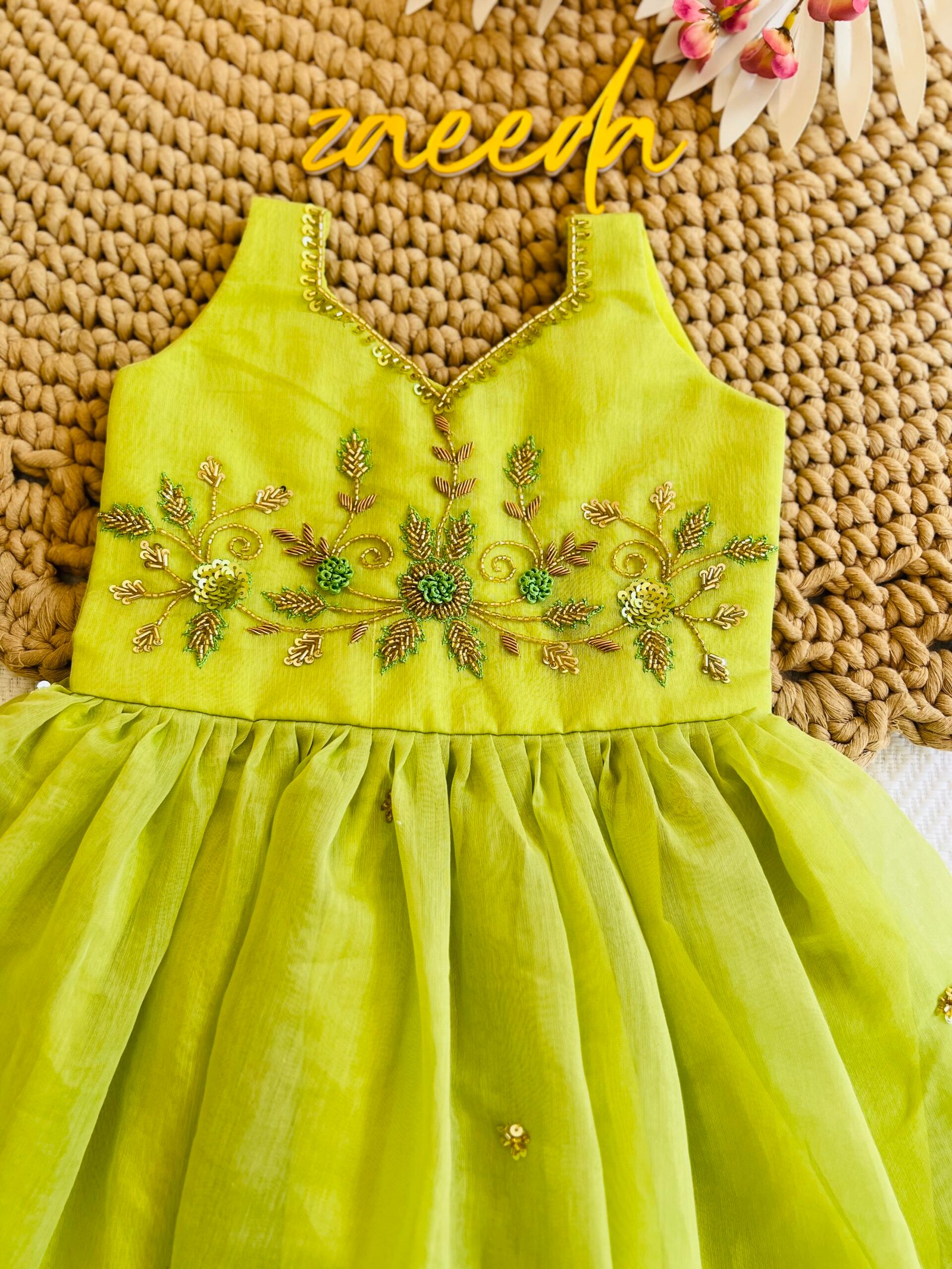 MULCHANDERI KNEE LENGTH FROCK PISTHA GREEN - Image 6