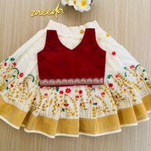 COTTON KASAV RED & GREEN EMBROIDERY PATTUPAVADI
