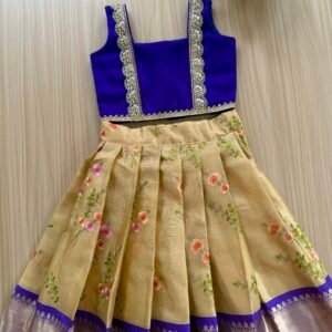 TISSUE EMBROIDERY PURPLE & RED PATTUPAVADA