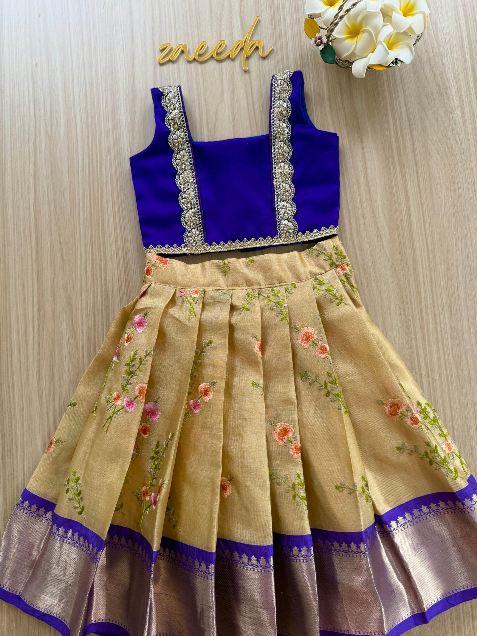 TISSUE EMBROIDERY PURPLE & RED PATTUPAVADA