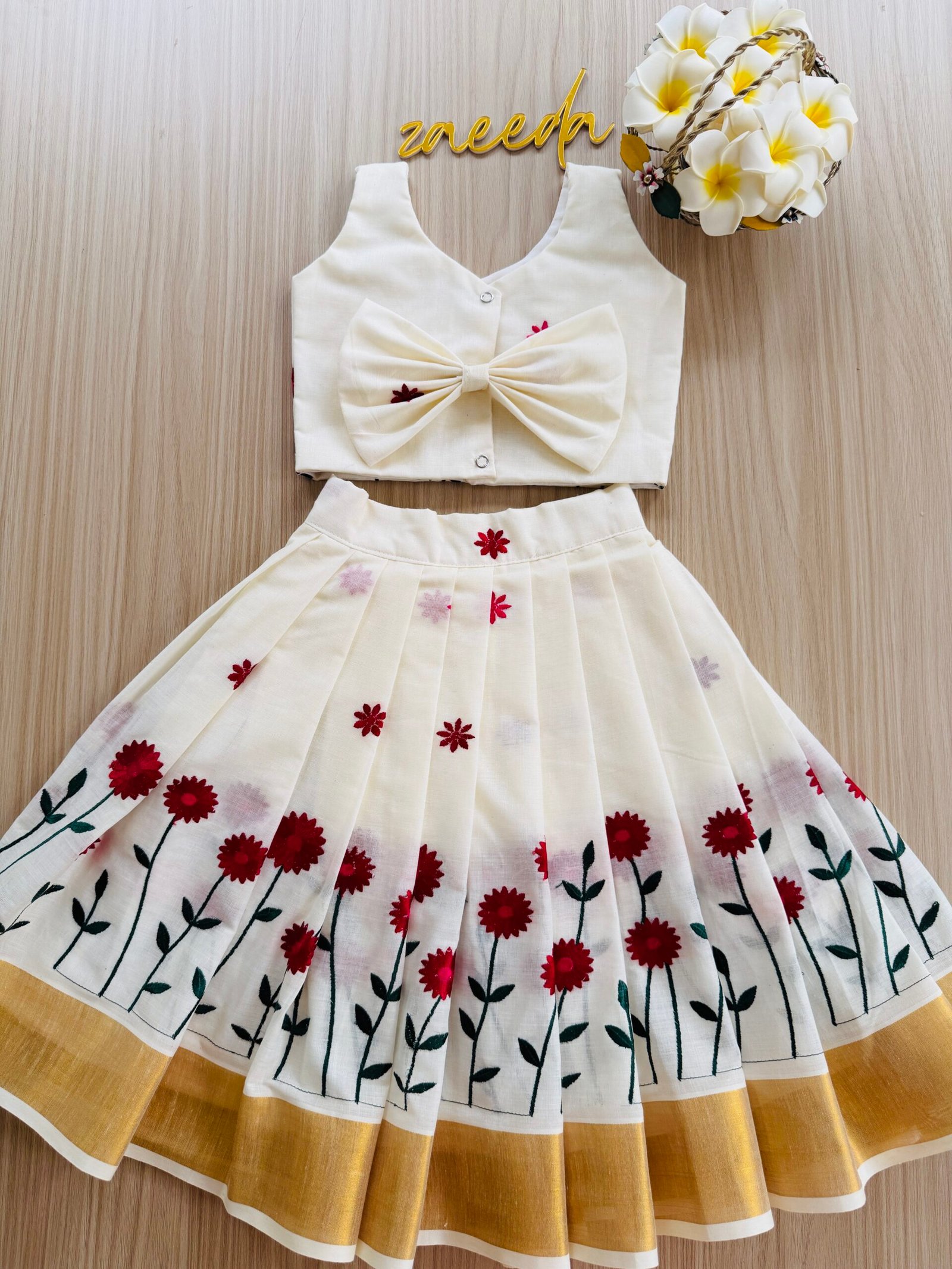 COTTON KASAV EMBROIDERY RED AND MARUN FLOWERS - Image 4