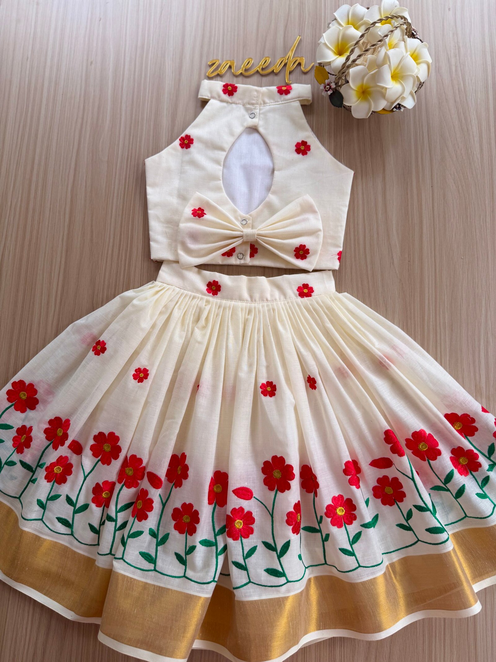 COTTON KASAV EMBROIDERY RED AND MARUN FLOWERS - Image 5
