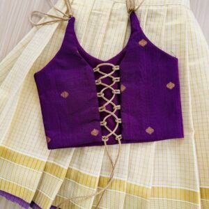 COTTON & TISSUE SKIRT  ,PURPLE TOP PATTUPAVADA