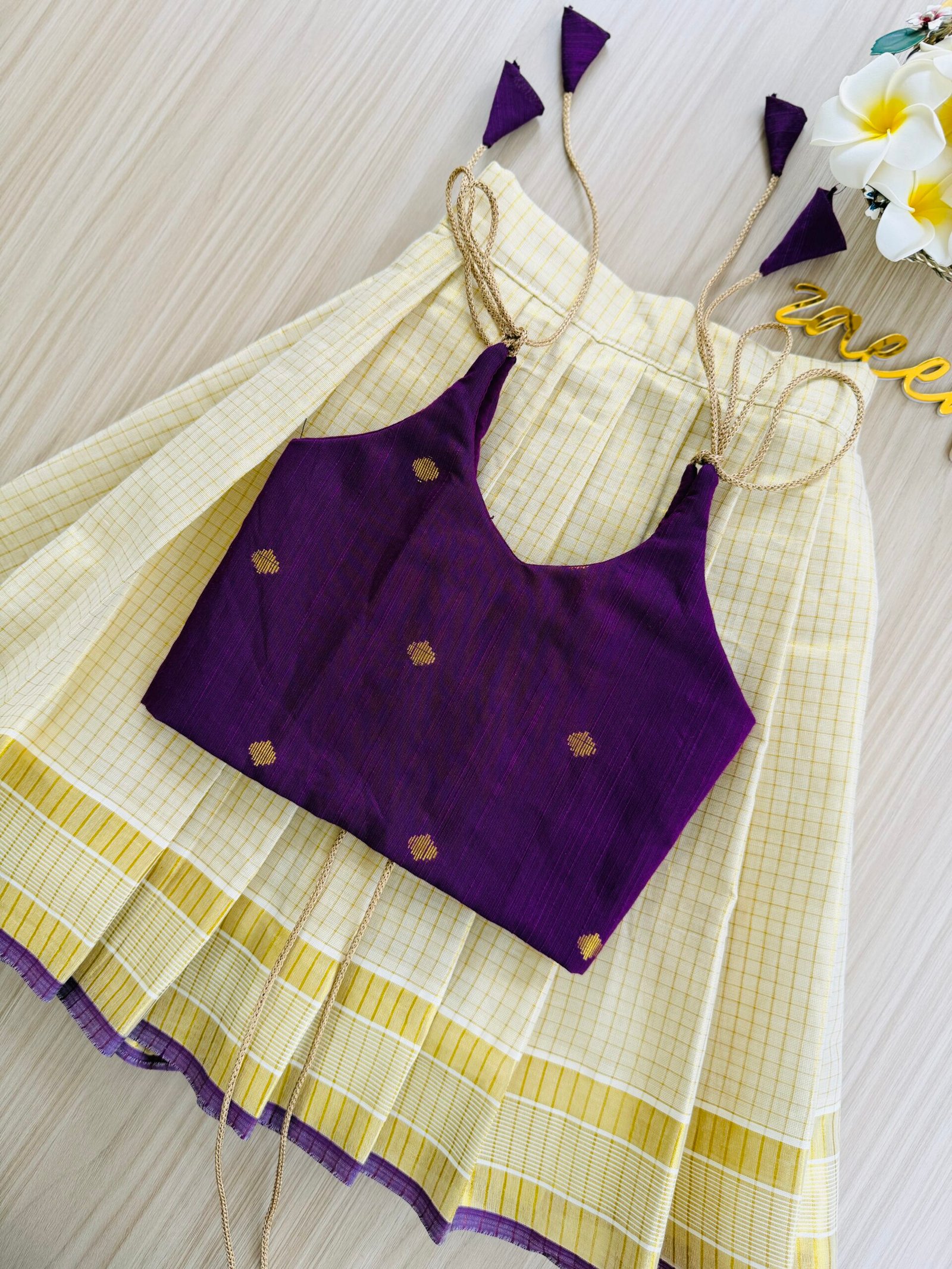 COTTON & TISSUE SKIRT ,PURPLE TOP PATTUPAVADA - Image 2