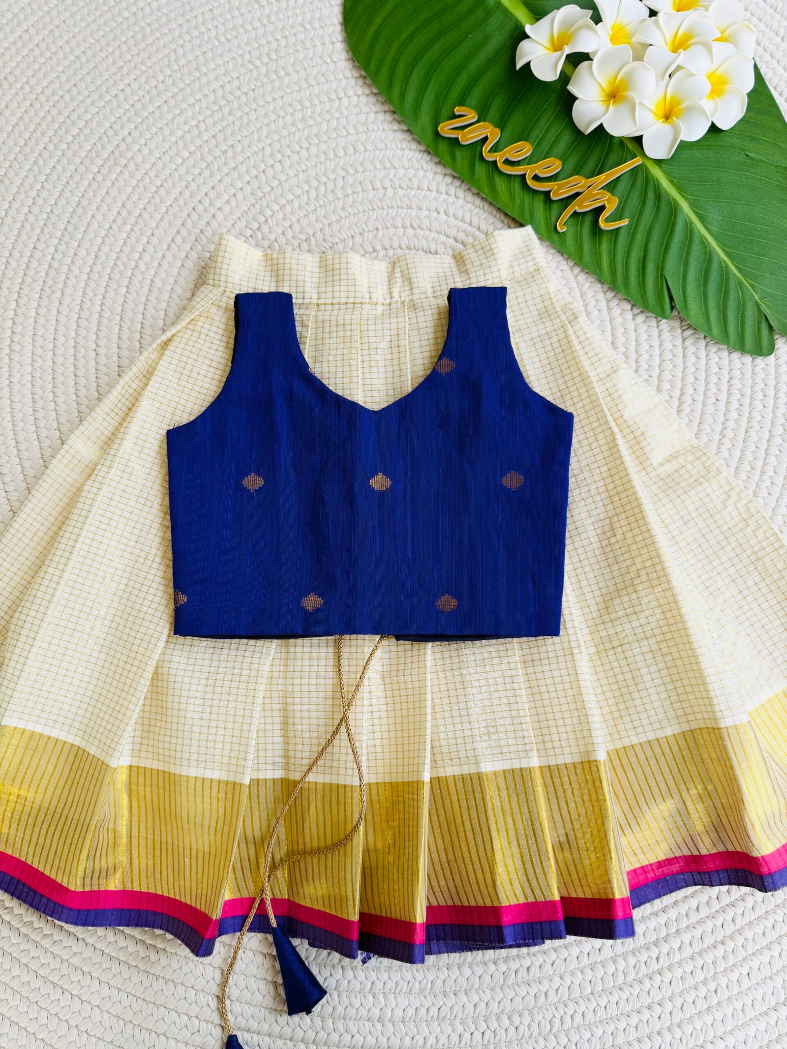 COTTON & TISSUE SKIRT ,PURPLE TOP PATTUPAVADA - Image 6