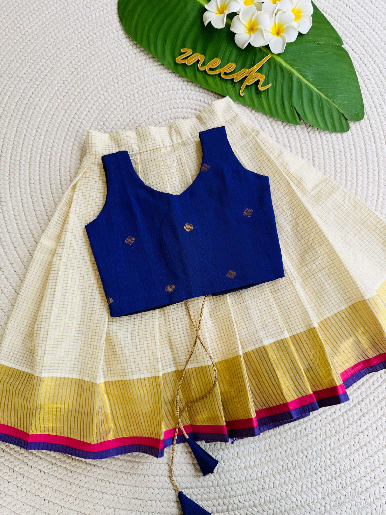COTTON & TISSUE SKIRT ,PURPLE TOP PATTUPAVADA - Image 5