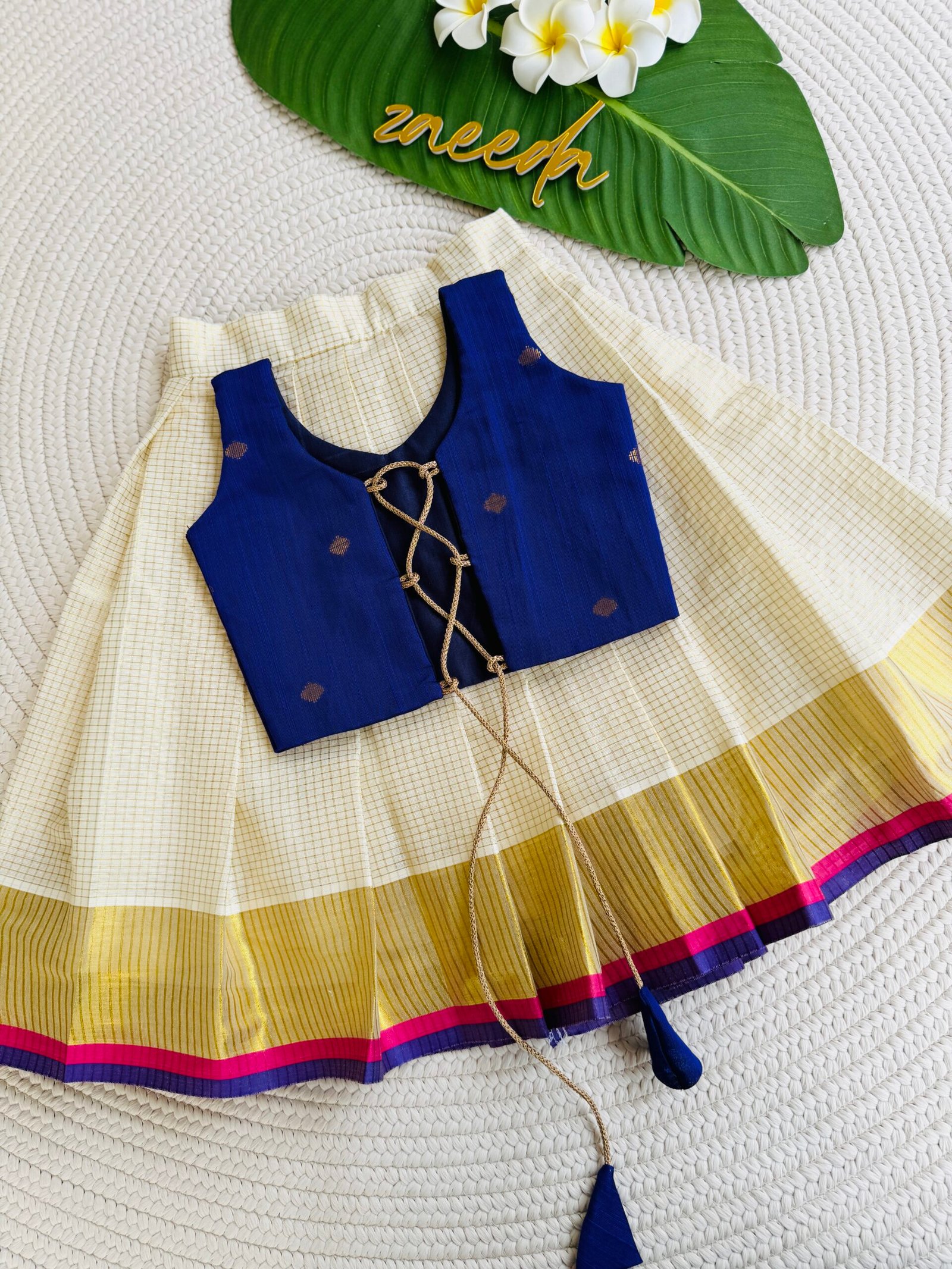 COTTON & TISSUE SKIRT ,PURPLE TOP PATTUPAVADA - Image 4