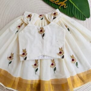 COTTON KASAVE BUTTERFLY EBROIDERY PATTUPAVADA