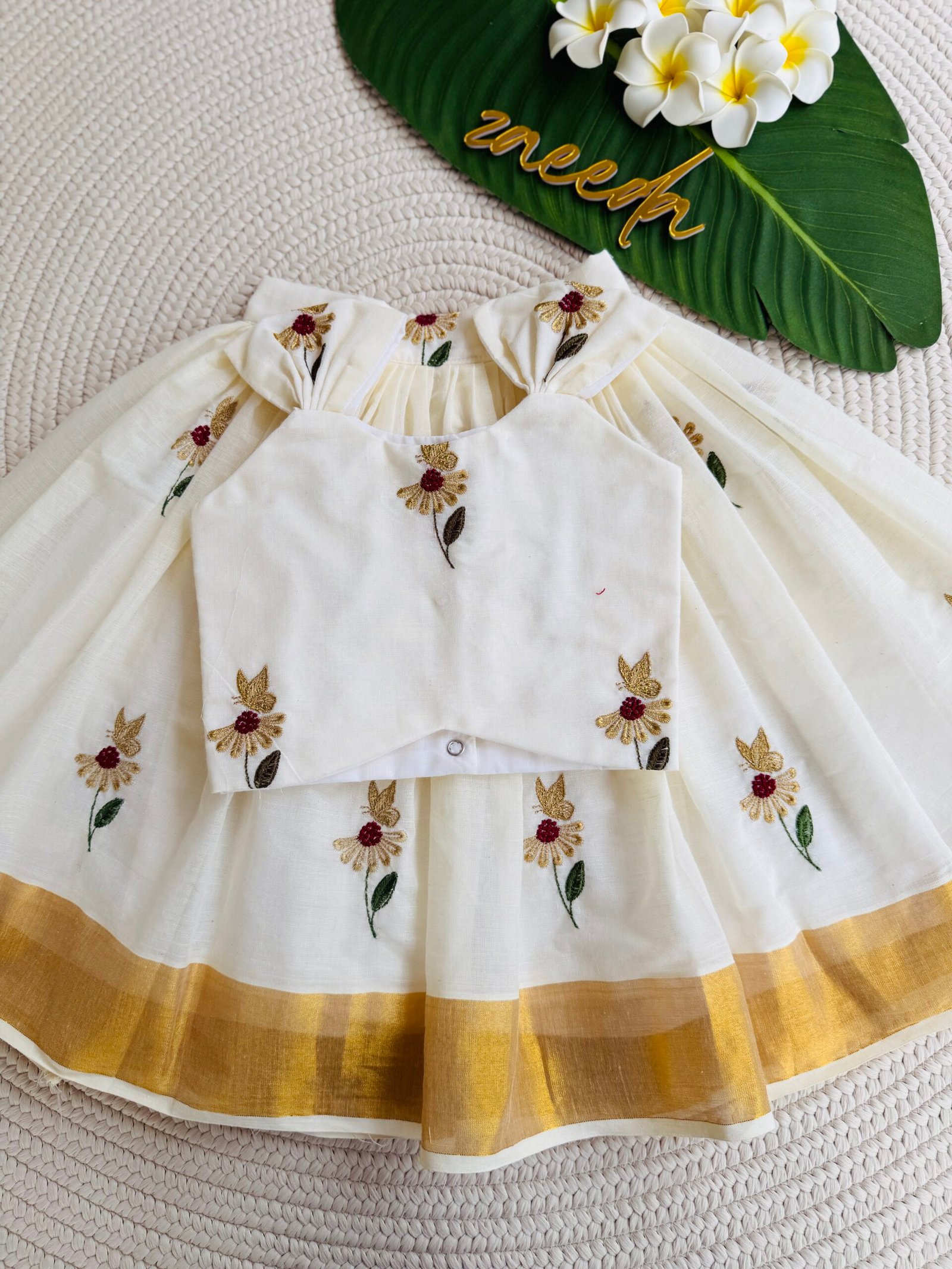 COTTON KASAVE BUTTERFLY EBROIDERY PATTUPAVADA
