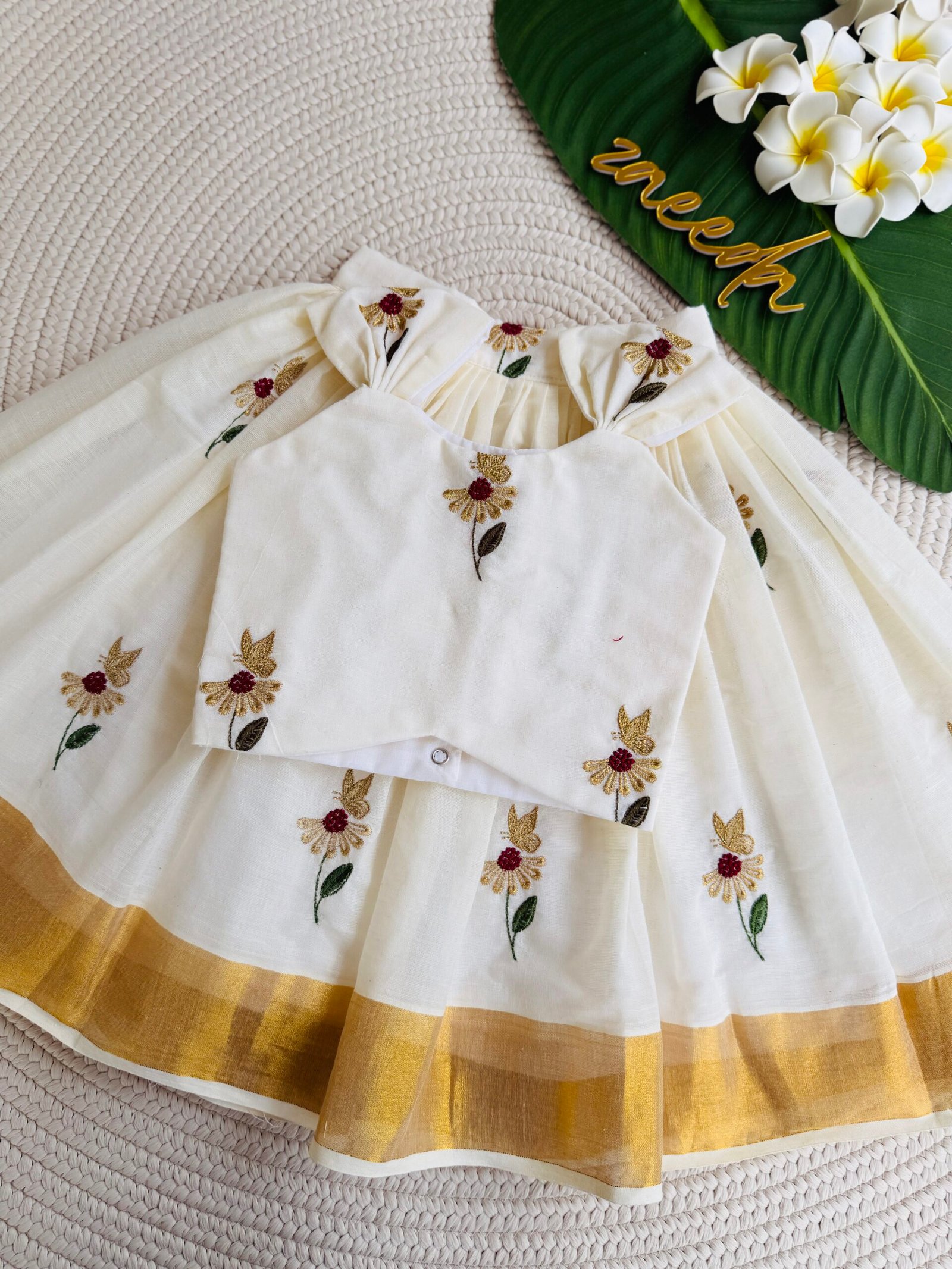 COTTON KASAVE BUTTERFLY EBROIDERY PATTUPAVADA - Image 5