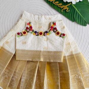 COTTON KASAVE WITH TREAD EMBROIDERY PATTUPAVADA