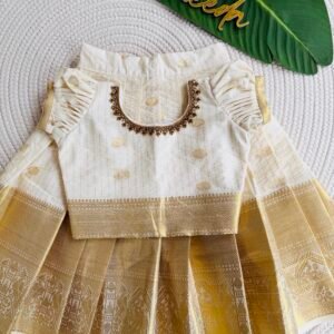 COTTON KASAVE HAND WORK WITH PUFF SLEEVES PATTUPAVADA