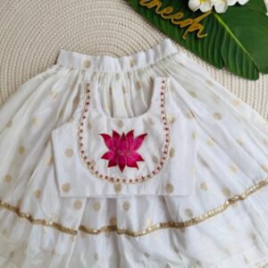 WHITE DOLA SILK LOTUS EMBROIDERY SKIRT AND TOP