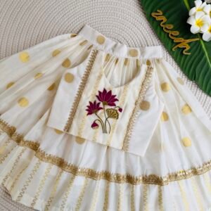 COTTON KASAVE LOTUS EMBROIDERY PATTUPAVADA
