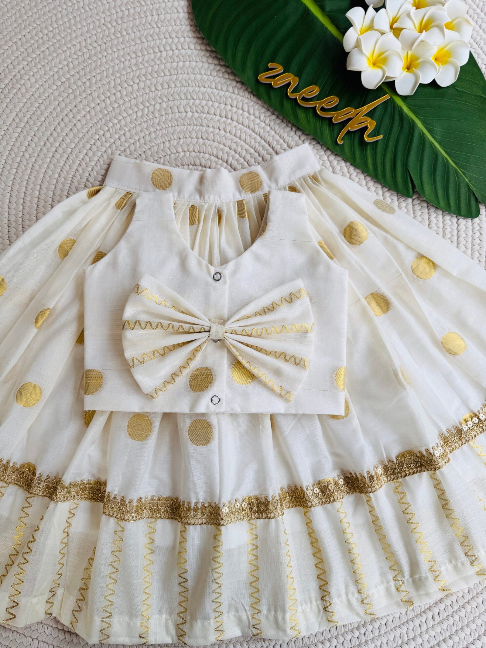 COTTON KASAVE LOTUS EMBROIDERY PATTUPAVADA - Image 3