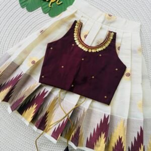 COTTON KASAVE BROUN & WINE COLOUR  COIN PATTUPAVADA SETS