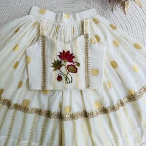 COTTON KASAVE LOTUS EMBROIDERY PATTUPAVADA