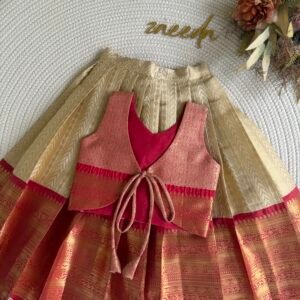 RED AND WINE BORDER SEMI SILK PATTUPAVADA
