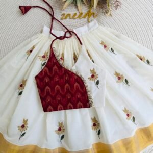 CA BUTTERFLY EMBROIDERY REDDISH MARUN TOP & KASAVE SKIRT